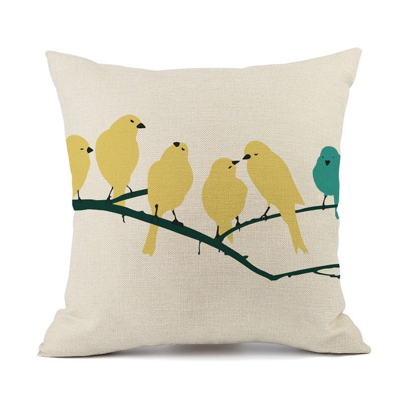 Floral Bird Striped Cotton Linen Cushion Covers