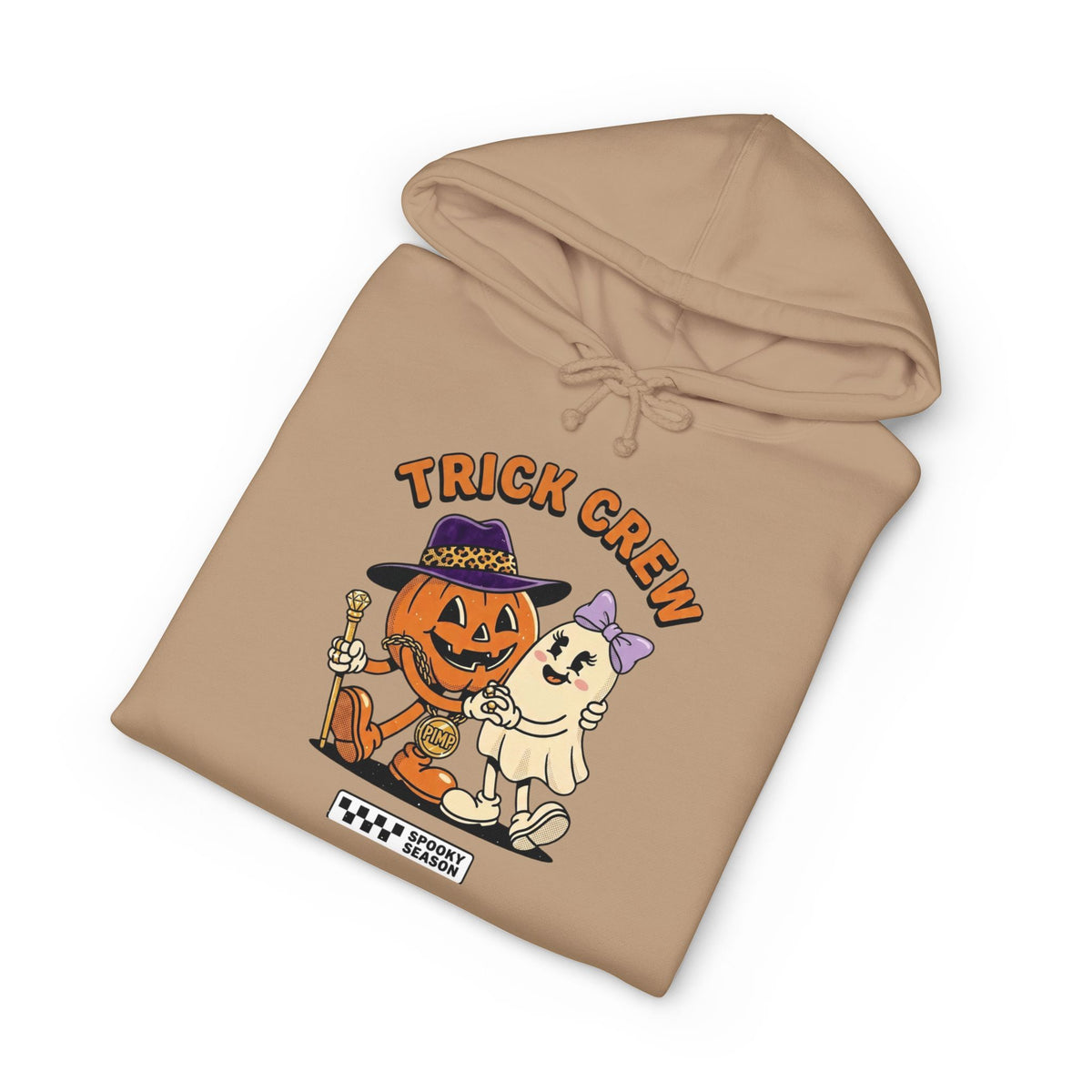 Halloween Trick Crew Hoodie — Pumpkin & Ghost Graphic Sweatshirt