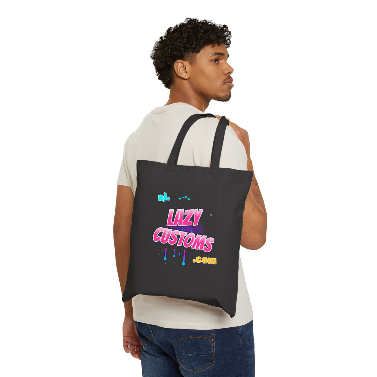 Canvas Tote Bag — Retro Pink “Lazy Customs” Graphic Shopper