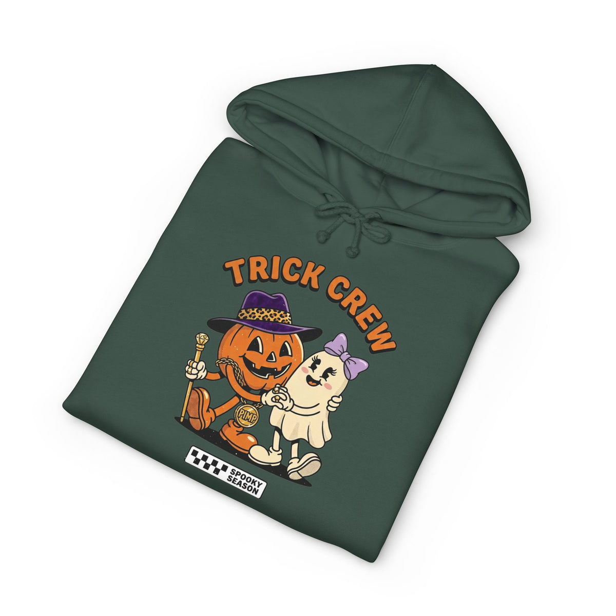 Halloween Trick Crew Hoodie — Pumpkin & Ghost Graphic Sweatshirt