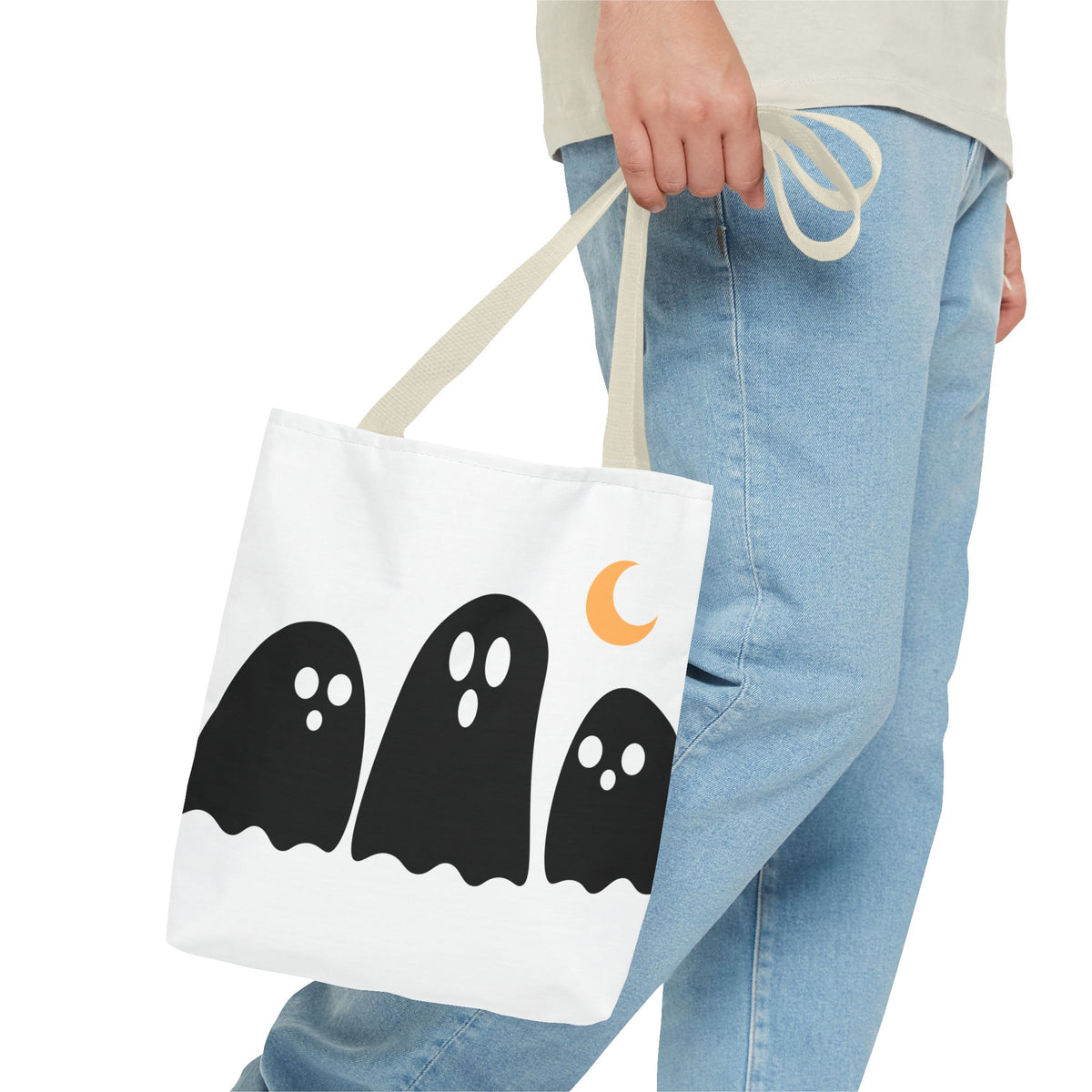 Ghost Trio Moon Tote Bag — Cute Halloween Ghosts AOP Tote