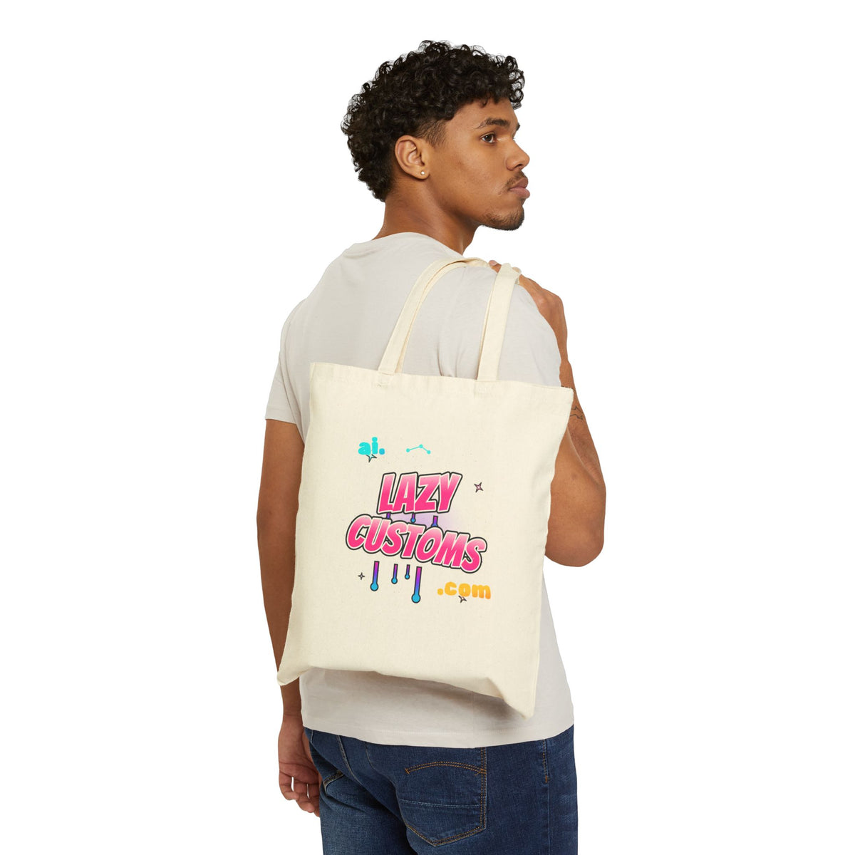 Canvas Tote Bag — Retro Pink “Lazy Customs” Graphic Shopper