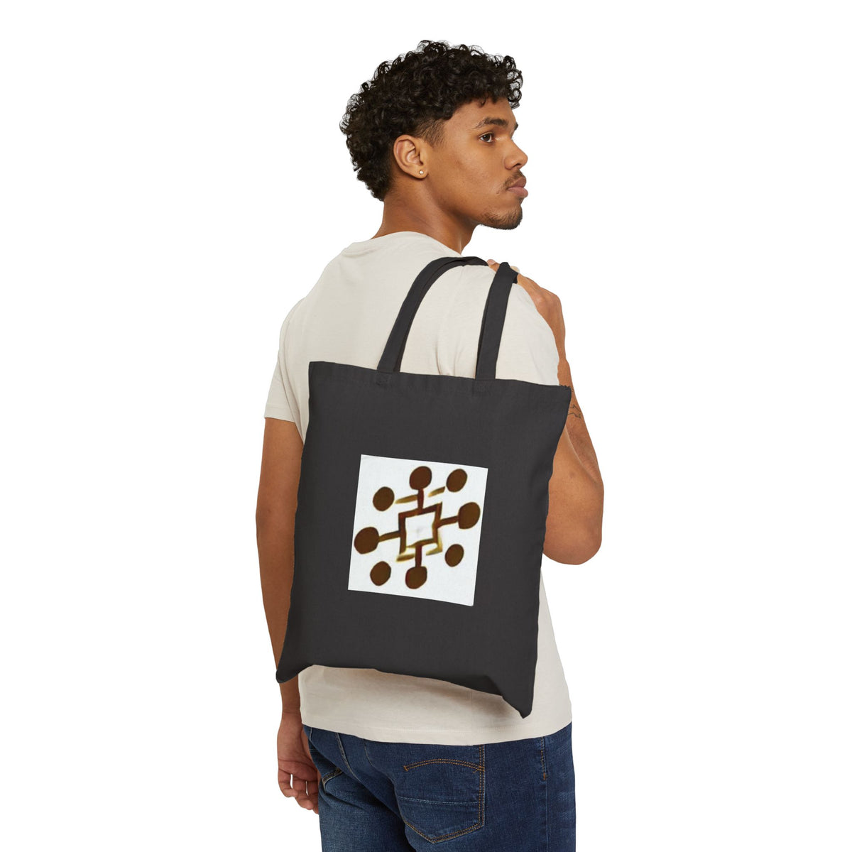 Canvas Tote Bag with Abstract Geometric Dot Network Design — Eco-Friendly Everyday Shopper