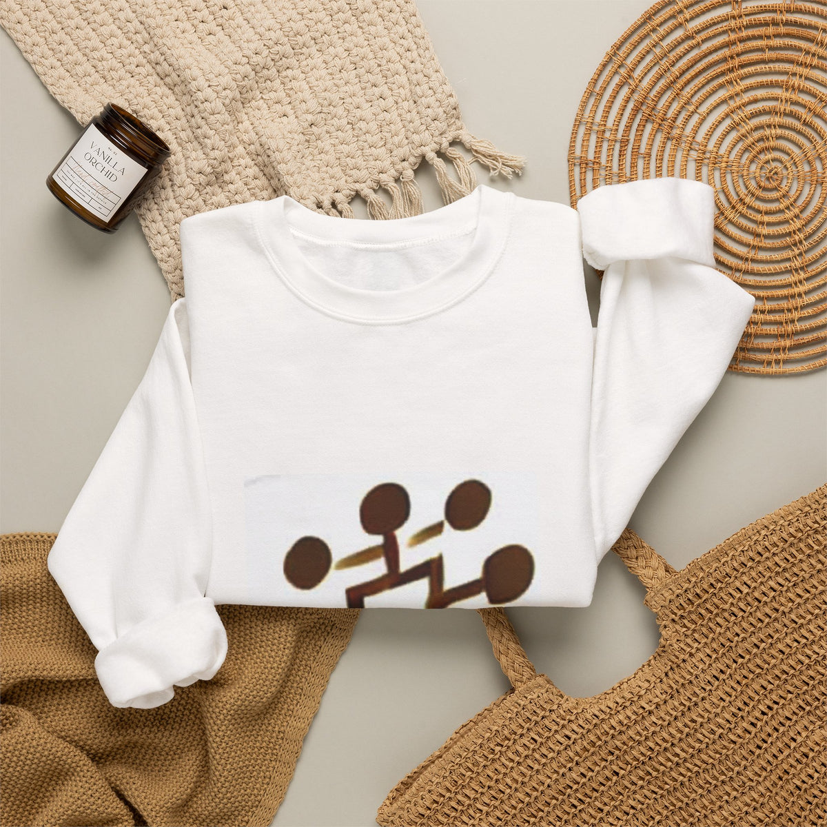 Crewneck Sweatshirt — Abstract Brown Geometric Pattern