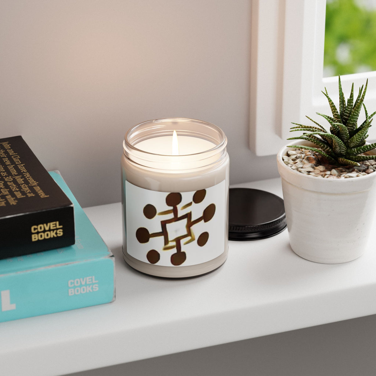 9oz Scented Soy Candle — Warm Amber Geometric Design