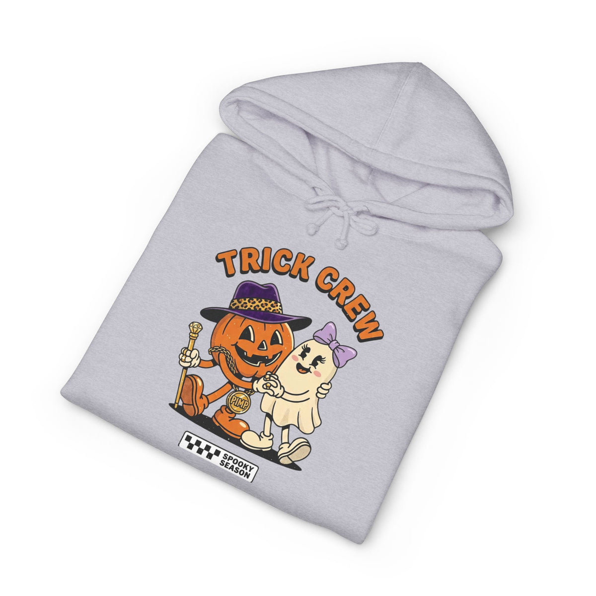 Halloween Trick Crew Hoodie — Pumpkin & Ghost Graphic Sweatshirt