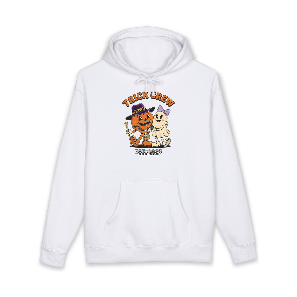 Halloween Trick Crew Hoodie — Pumpkin & Ghost Graphic Sweatshirt
