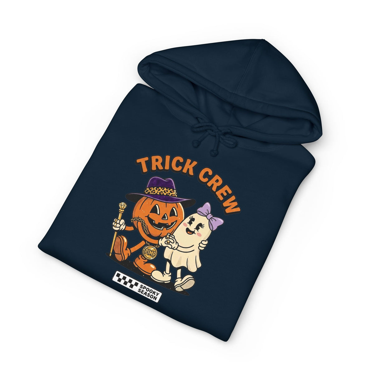 Halloween Trick Crew Hoodie — Pumpkin & Ghost Graphic Sweatshirt