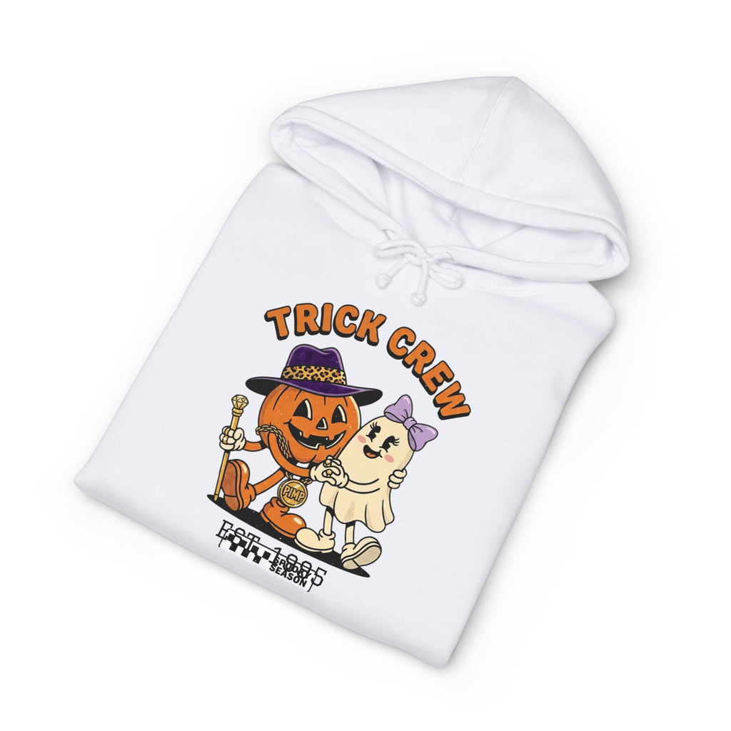 Halloween Trick Crew Hoodie — Pumpkin & Ghost Graphic Sweatshirt