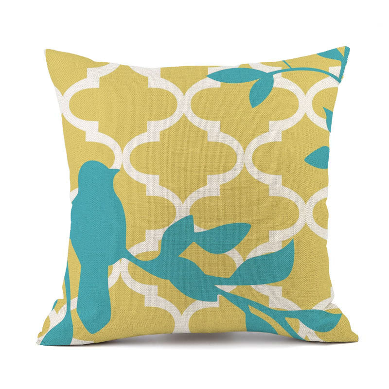 Floral Bird Striped Cotton Linen Cushion Covers
