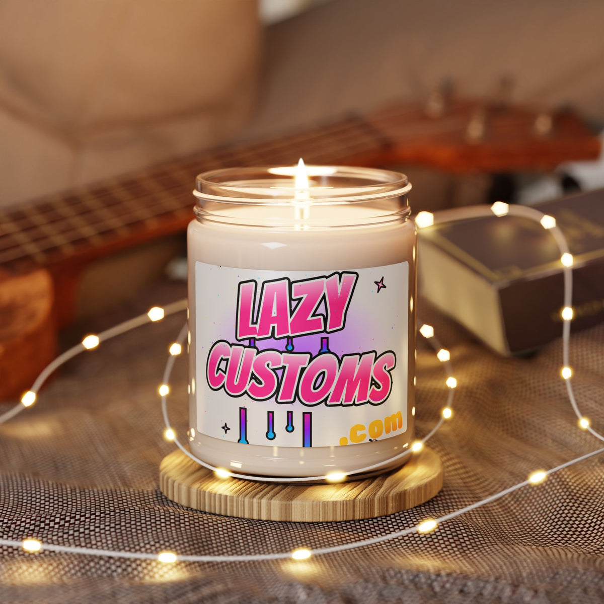 LAZY CUSTOMS Scented Soy Candle — 9oz Jar Candle (Pink Retro Logo)