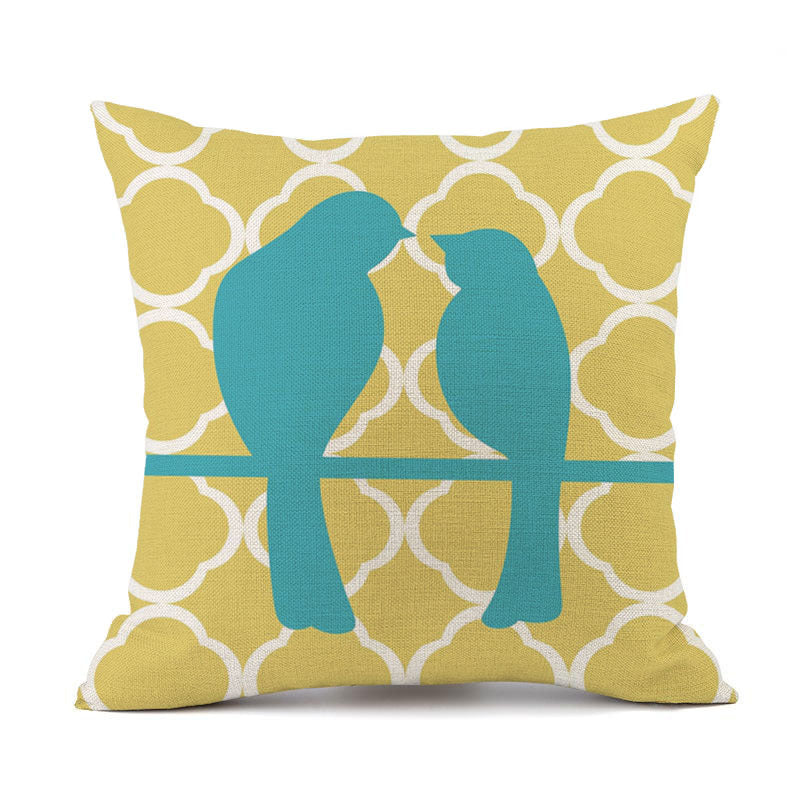 Floral Bird Striped Cotton Linen Cushion Covers