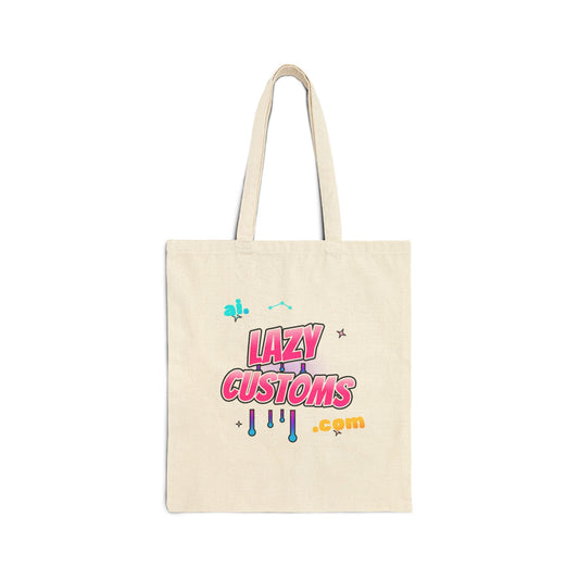 Canvas Tote Bag — Retro Pink “Lazy Customs” Graphic Shopper