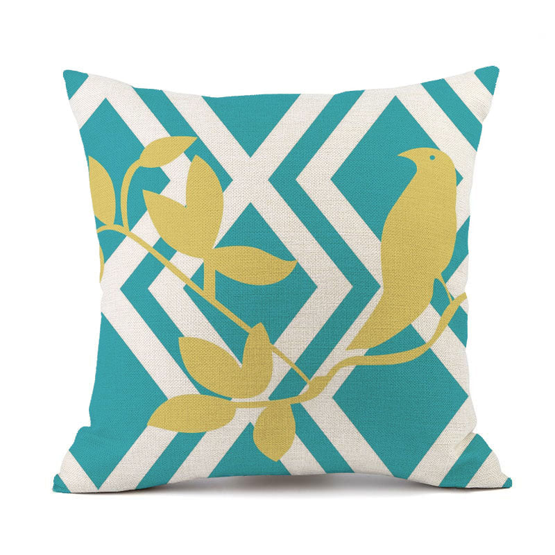 Floral Bird Striped Cotton Linen Cushion Covers