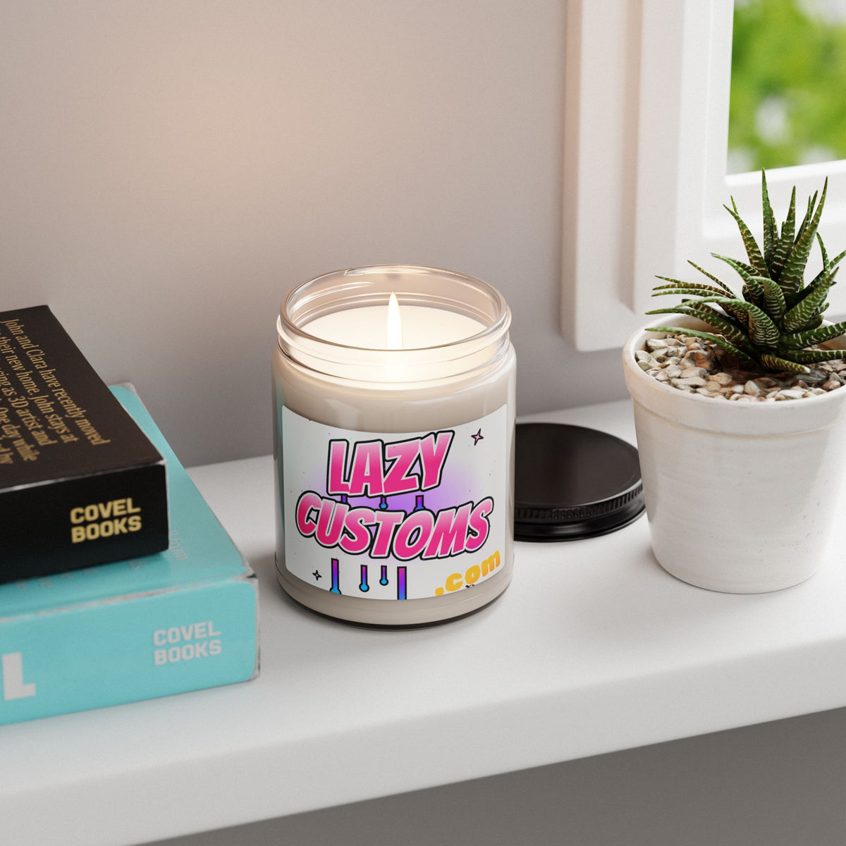 LAZY CUSTOMS Scented Soy Candle — 9oz Jar Candle (Pink Retro Logo)