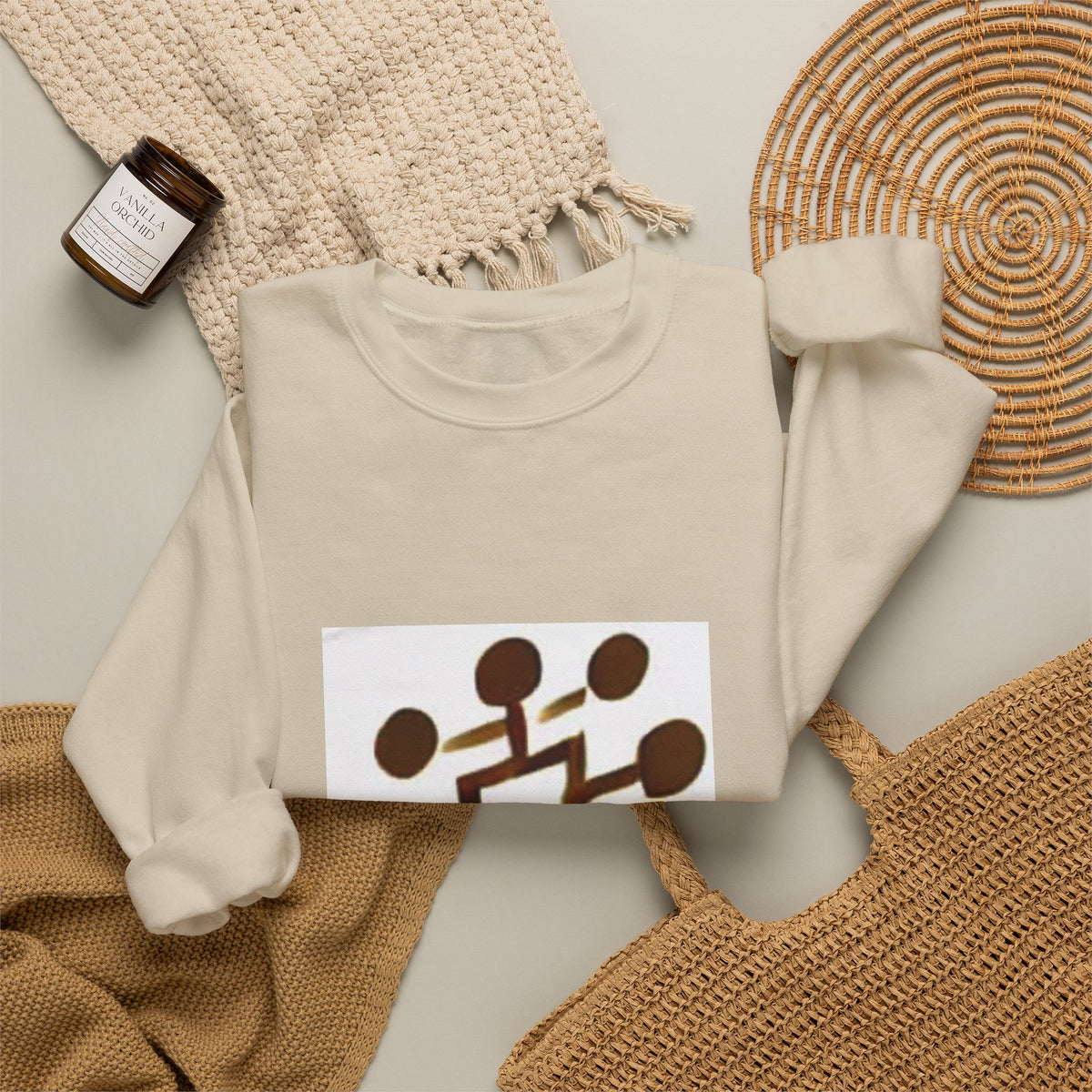 Crewneck Sweatshirt — Modern Geometric Brown Pattern