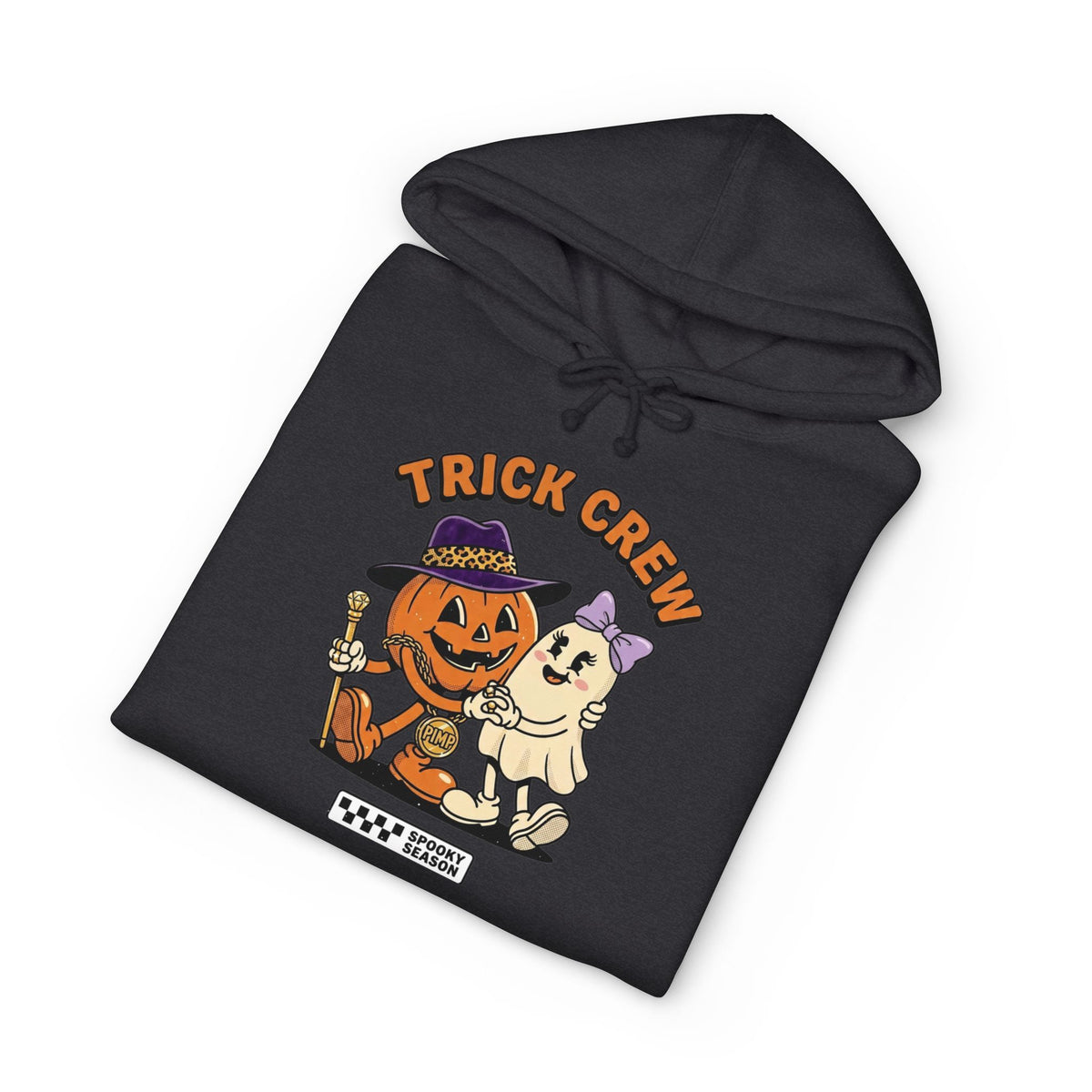 Halloween Trick Crew Hoodie — Pumpkin & Ghost Graphic Sweatshirt