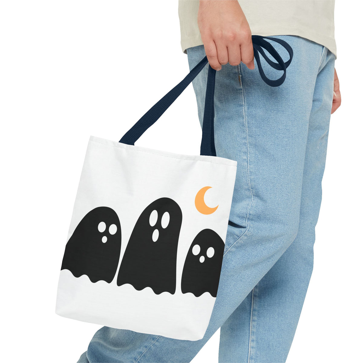 Ghost Trio Moon Tote Bag — Cute Halloween Ghosts AOP Tote
